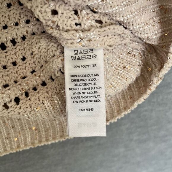 Joie Open Knit Sweater Womens L Minimalist Beige Metallic Boxy Oversized Vest - Picture 8 of 11